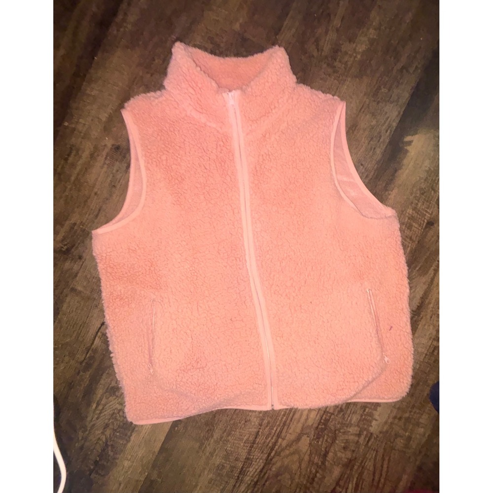 Sabrina Lauren New York Pink Sherpa Fleece Zip Up Vest Womens 2X Peach Pockets